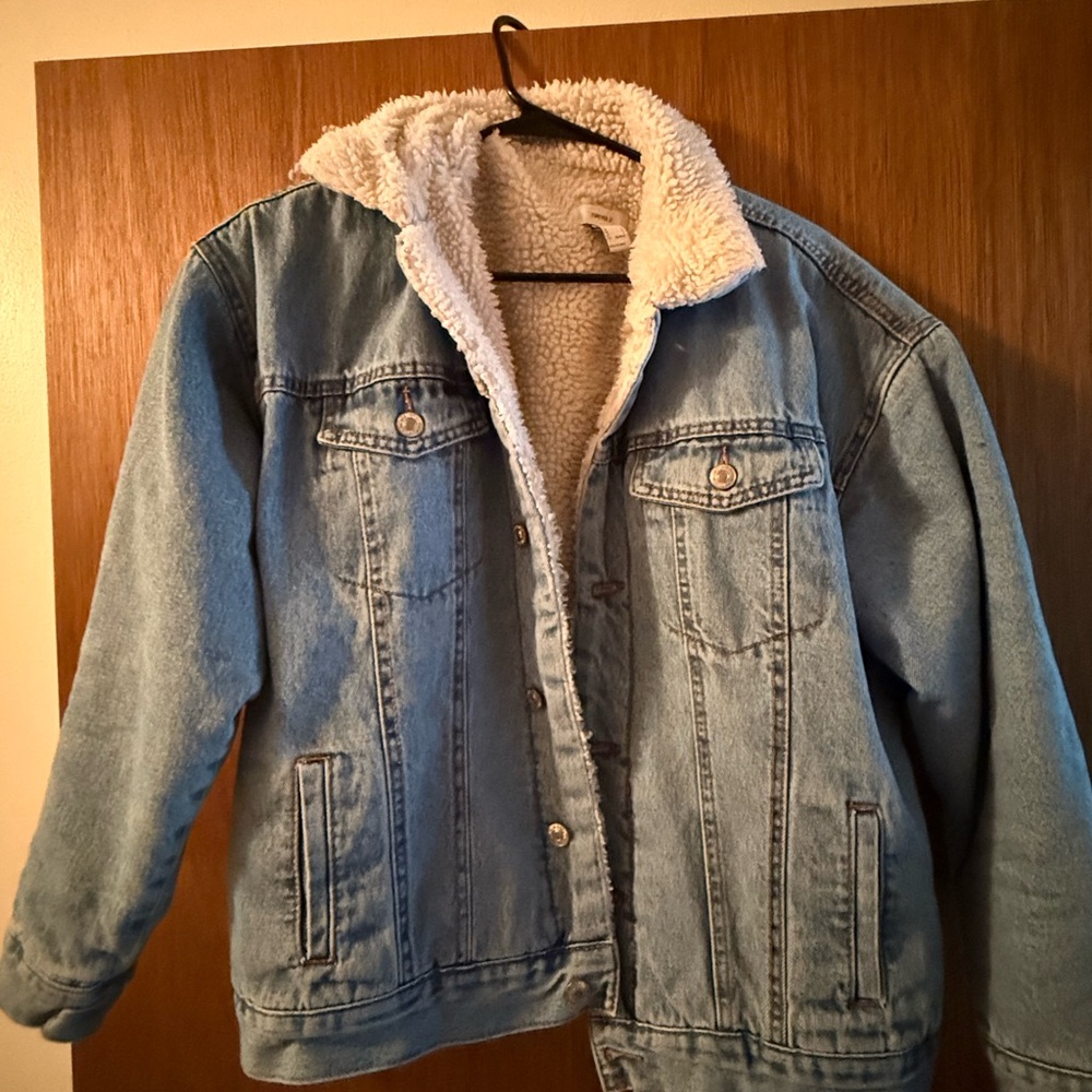 Forever 21 Blue Jean Jacket with White Sherpa Lining